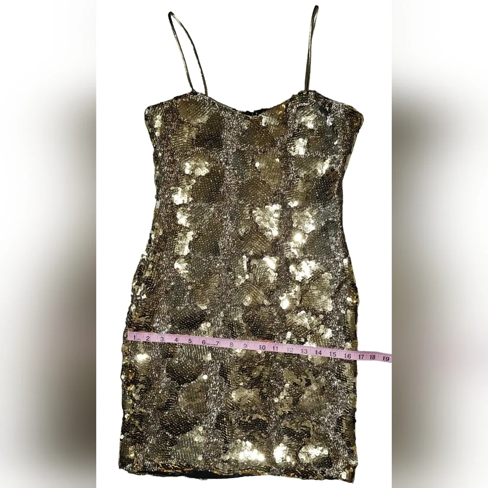 Vtg Dave & Johnny Gold Sequin Animal Print Mini Dress Cocktail Party USA Sz 3/4 - Picture 9 of 16